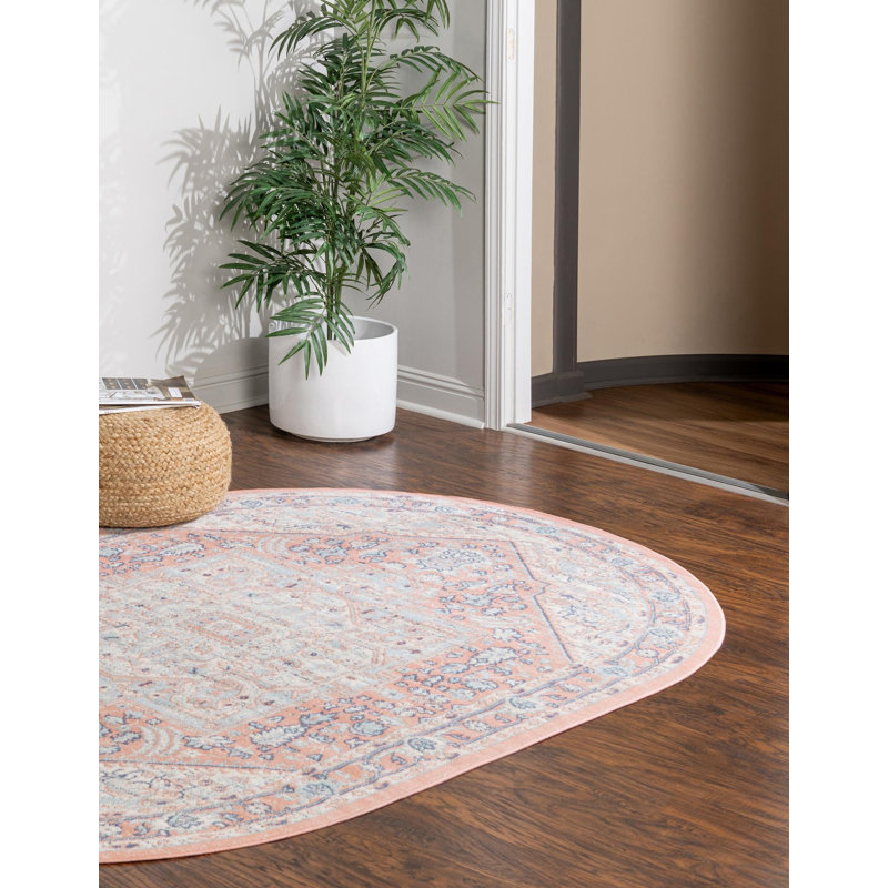 Tapis oriental rose poudré Leea, Ovale 5 pi x 8 pi