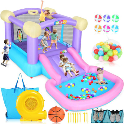 13.4' x 6.9' Inflatable Bounce House with Slide, Ball Pit, Basketball Hoop & Dart Game – Indoor & Outdoor Toddler Playhouse with Blower, Balls & Accessories – Quick Setup for Year-Round Fun