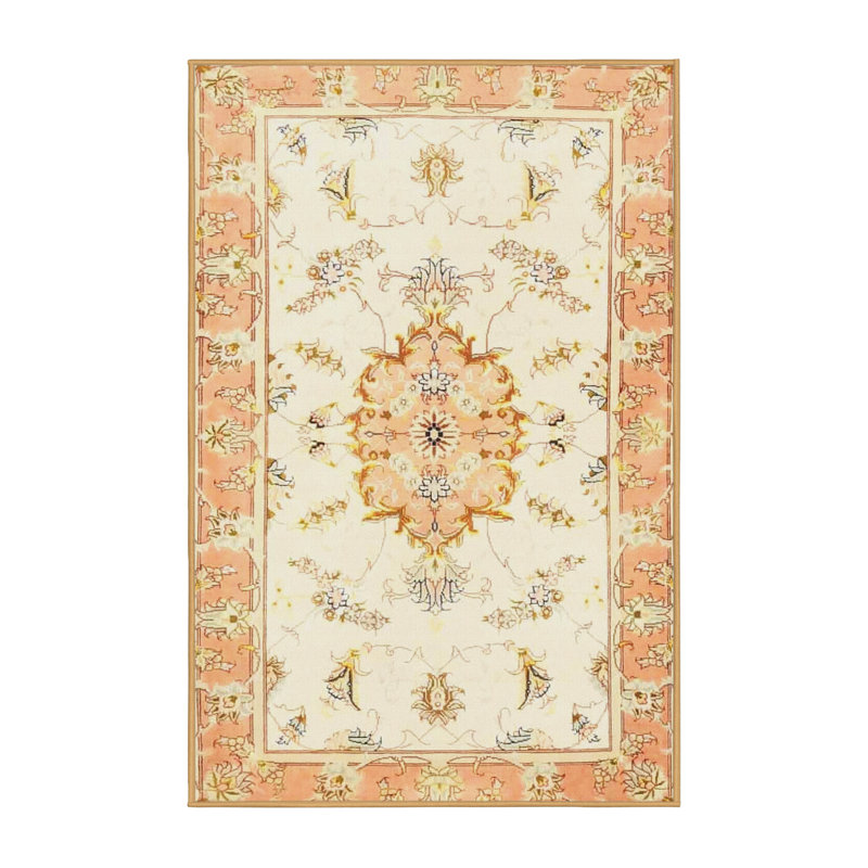 Tapis traditionnel jaune / orange Colitta, Rectangle 5 pi x 7 pi