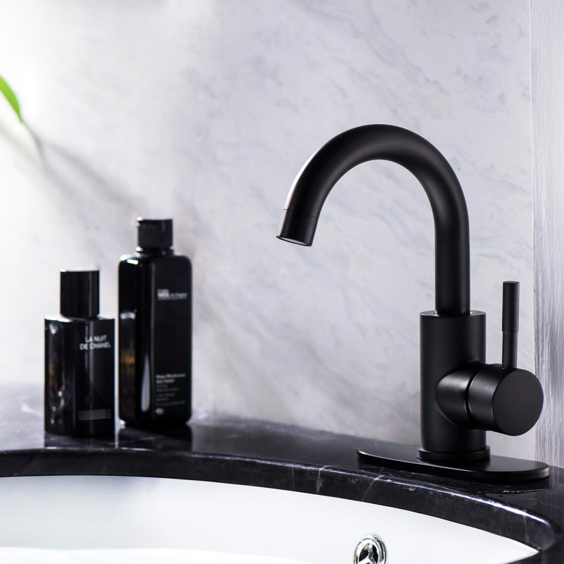 Robinet de salle de bain fini noir mat - Monotrou, poignée, fabriqué à partir de matériaux pour la fiabilité 1 monté sur le comptoir en acier inoxydable, une apparence élégante