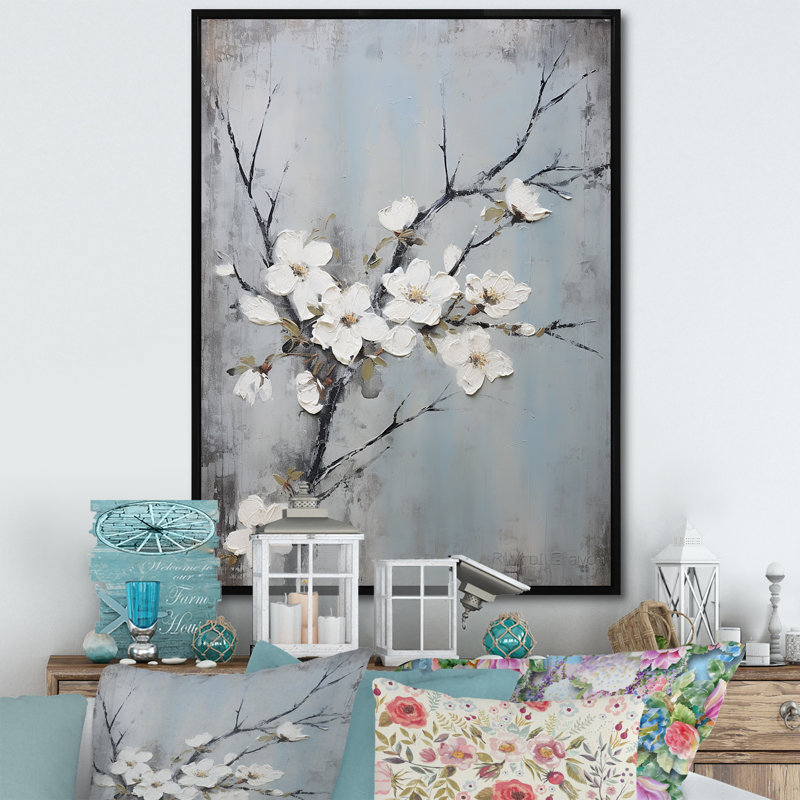 Fleur de pommier harmonie - impressions murales florales, H 20 po x l 12 po x P 2 po, Cadre flottant noir