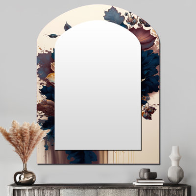 Bourgogne et bleu Dahlia Bunch II - grand miroir mural arqué sur métal