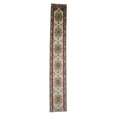 Cream Floral Traditional 3X19 Handmade Heriz Serapi Oriental Runner Rug