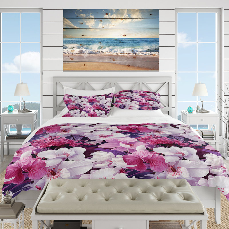 Literie Orchid Dreams, Housse de couette pour grand lit et 2 taies décor