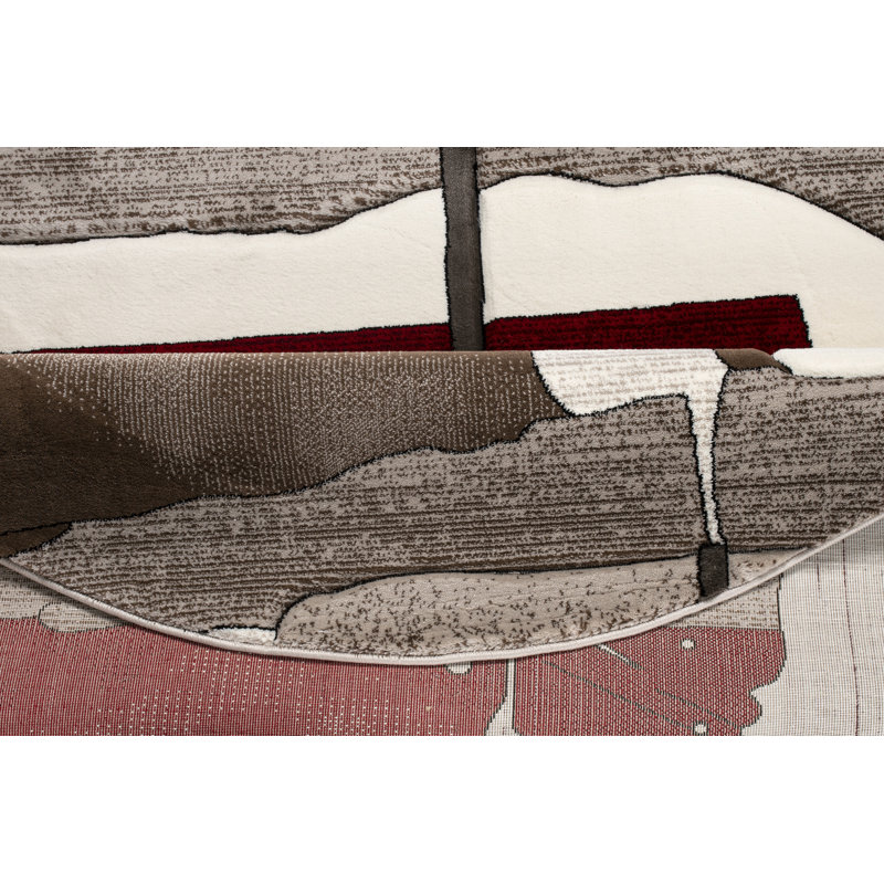 Tapis abstrait rouge / beige Tyka, Rond 5 pi 2 po