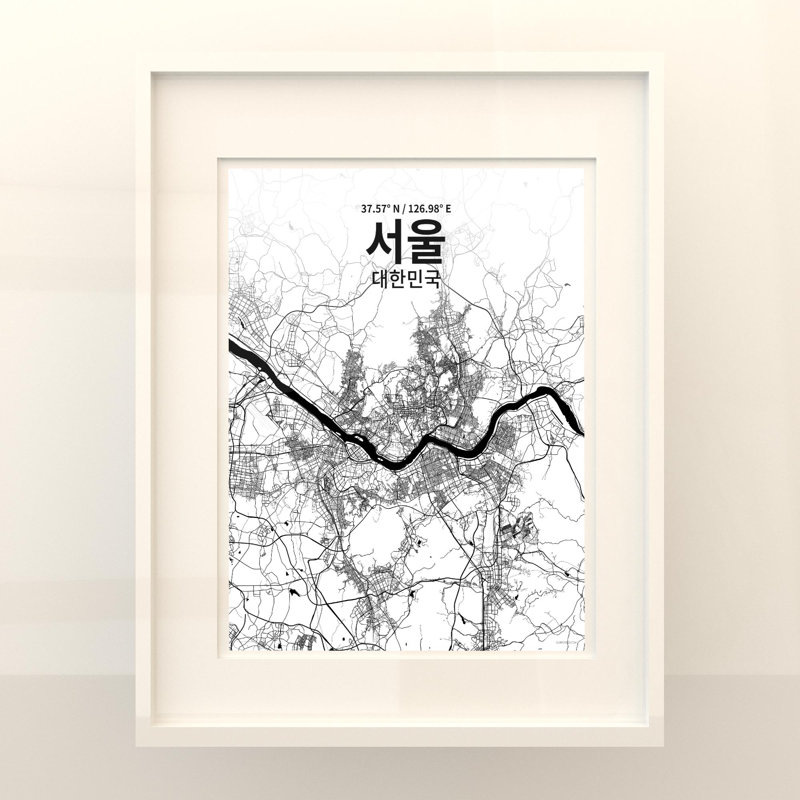 Séoul (coréen) - impression sur toile tendue, Noir / blanc