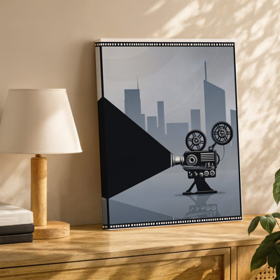 Canvas Create A Monochromatic Minimalist Design Featuring A Large Film Projector Wall Art In The Foreground Casting A Dramatic Beam Of Canvas Wall Art