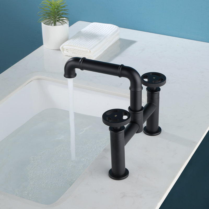 Robinet pour salle de bain moderne à poignées doubles, Noir mat