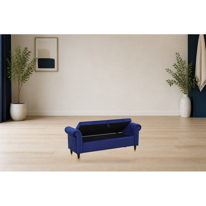 Banc de rangement bleu en tissu moelleux
