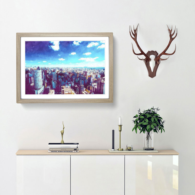 Sao Paulo Brazil Skyline - Picture Frame Painting Print, 33cm H x 45cm W x 2cm D, Oak Framed