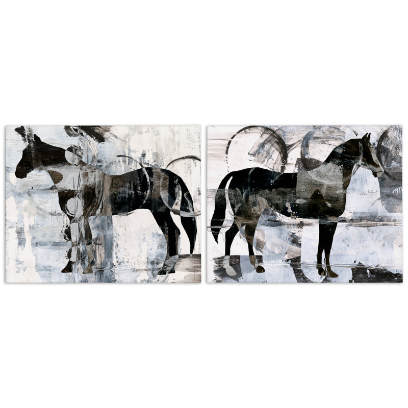 "Abstract Horse Silhouette Circles", ensemble de 2 toiles d'art par Ethan Harper, H 16 po x l 20 po