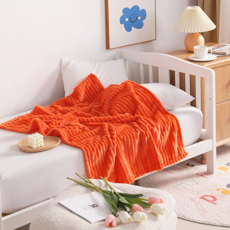Couverture douce et légère en flanelle rayée, Orange