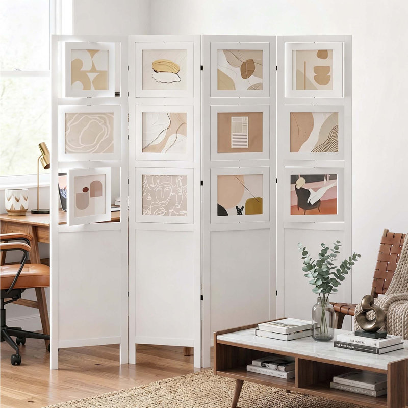Cloison de style cadre 4 panneaux, blanc pur, Blanc / Blanc