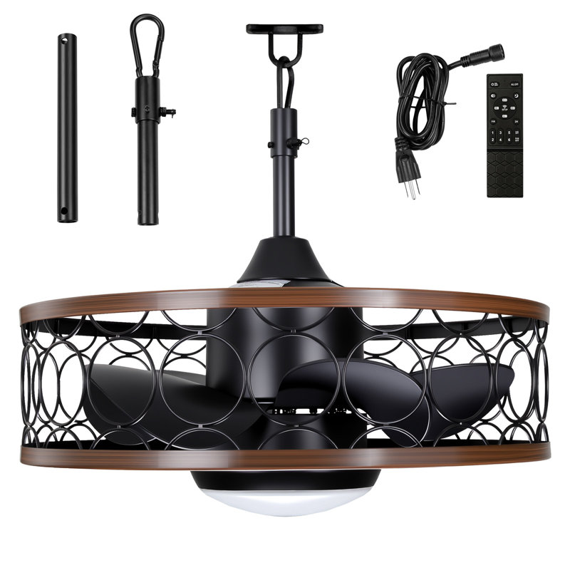 20" Caged Flush Mount Ceiling Fan With Remote And Led Bulbs Included