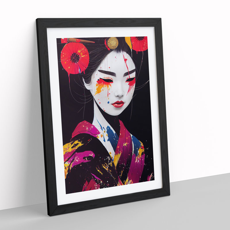 Geisha No.1 - Single Picture Frame Print, Black, 64cm H x 46cm W x 2cm D