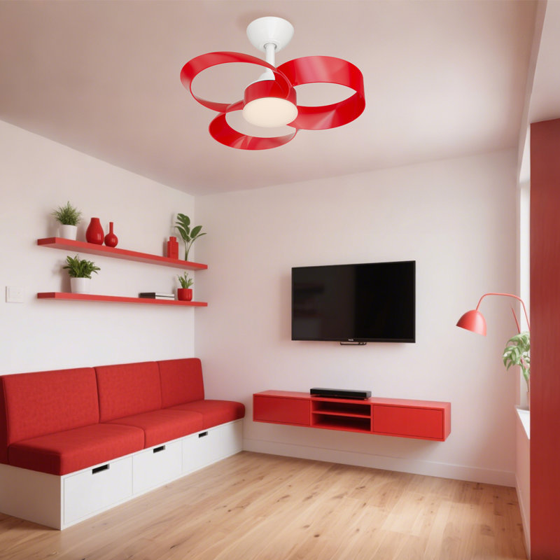 Soraya 22 in. Indoor Ceiling Fan with Dimmable Integrated LED and Remote Control, White, Red
