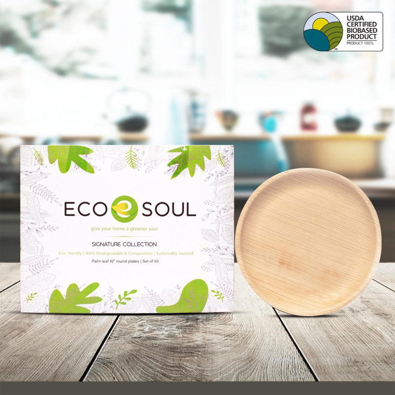 ECO SOUL 8 Inch Round Compostable Disposable Palm Leaf Party Plates