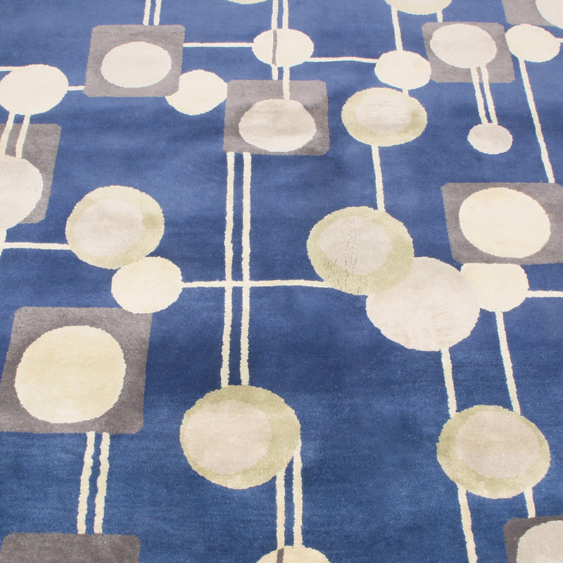 Mid Century Modern Hand Knotted Geometric Area Rug, Rectangle 6' x 9'