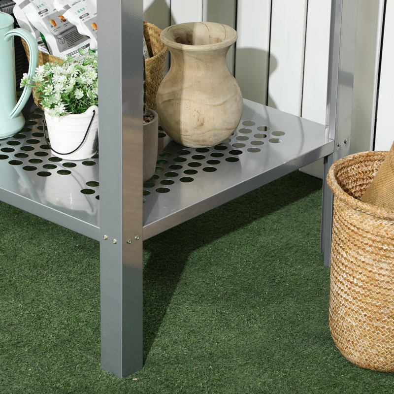 Ithaman 2-Tier Plant Stand Corner Shelf Greenhouse Staging Silver