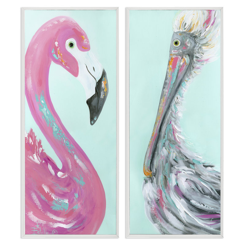 «Odd Flamingo Pelican Profile», ensemble de 2 estampes numériques par Estelle Grengs, H 24 po x l 10 po