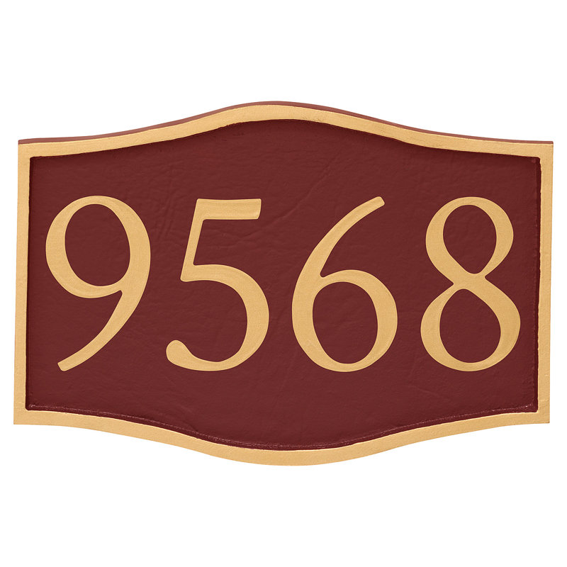 Plaque d’adresse murale sur 1 ligne serif, Or, Rouge