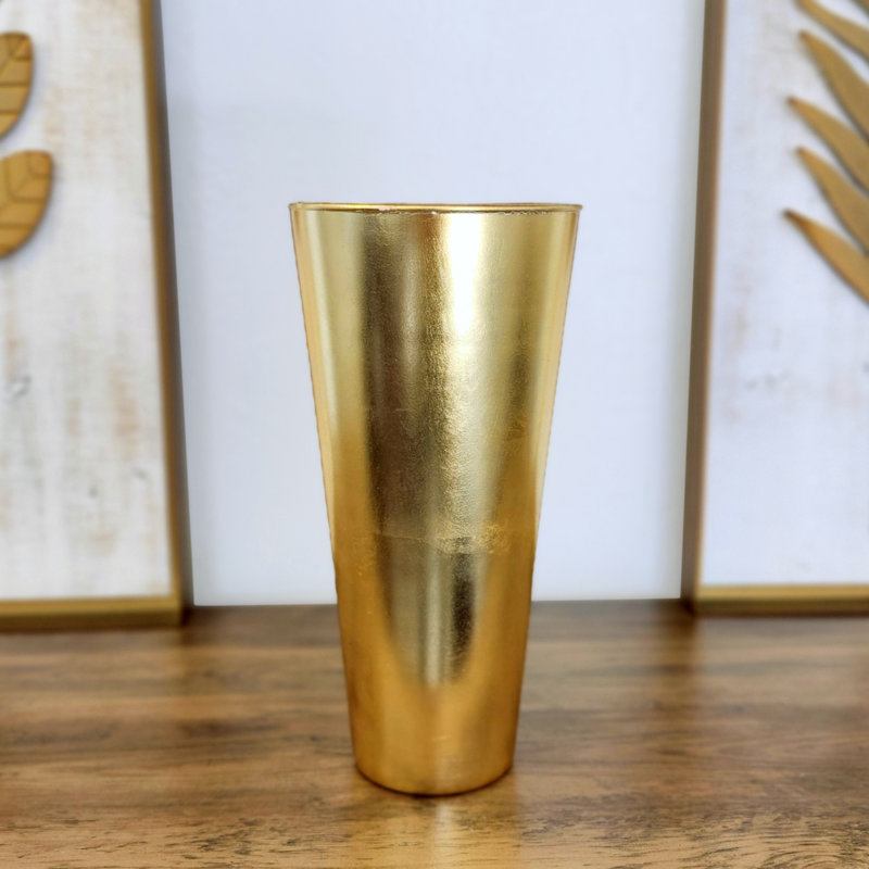 IRIS Solid Gilded Glass Taper Vase, Gold, Overall Height - 11.75''
