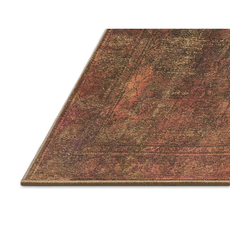 Tapis oriental en laine / polyester tissé à la machine en brun / rouge / noir, Rectangle 8 pi x 12 pi