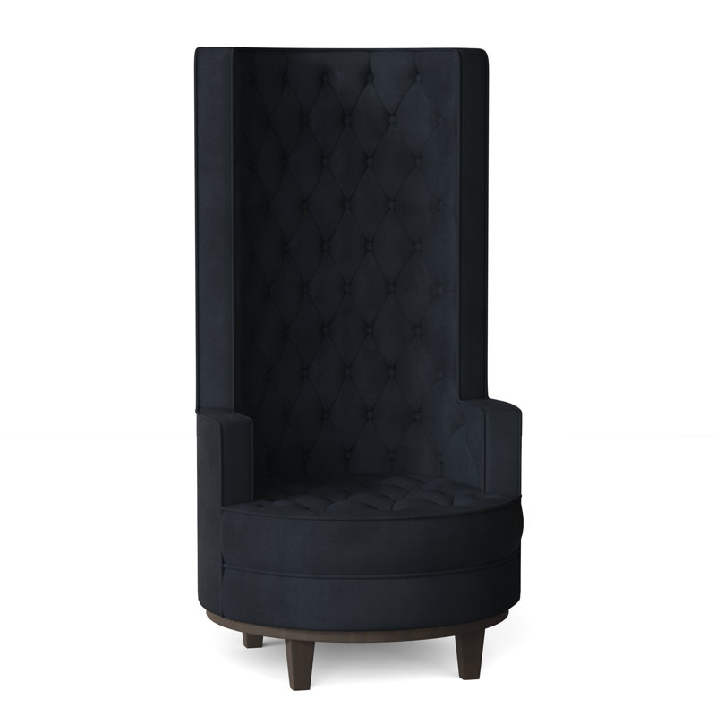 Norma Tufted Wingback Chair, Bella Black Performance Velvet, Brown Mahogany