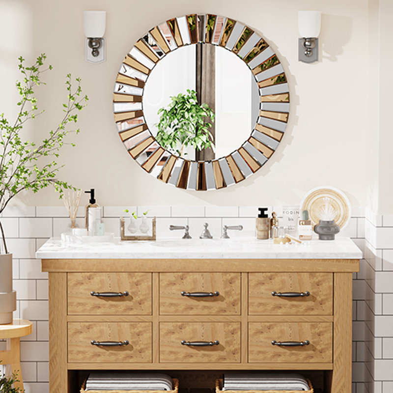 Montz Wood Round Wall Mirror, 80cm H x 80cm W