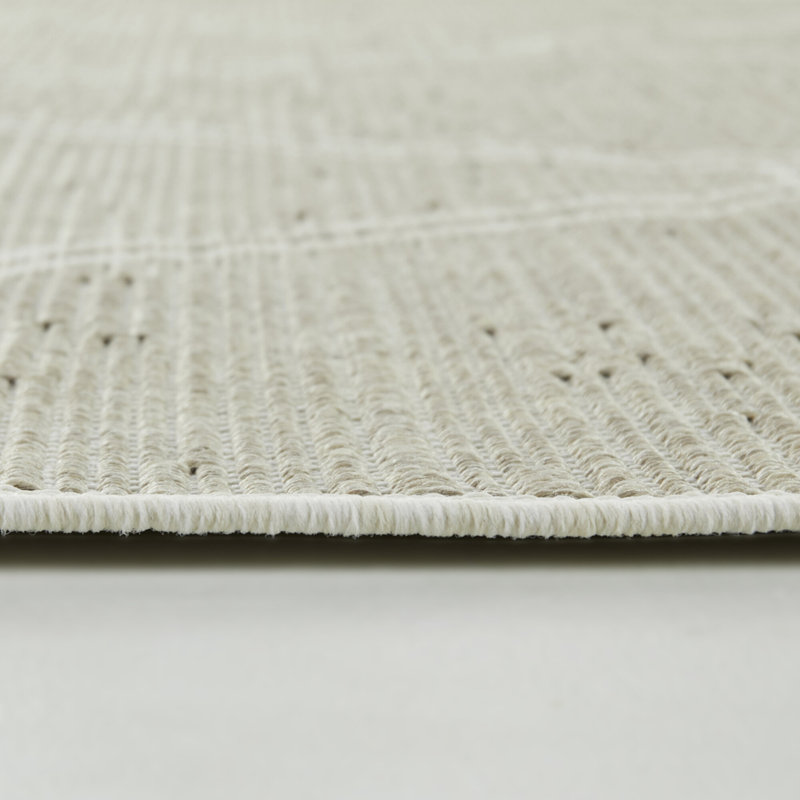 Tapis intérieur / extérieur beige tissé à la machine à motif abstrait Pascal, Rectangle 7 pi 10 po x 10 pi