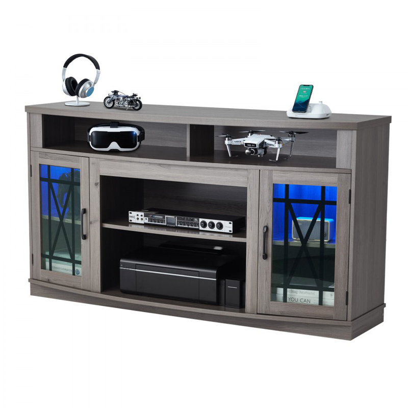 TV Stand for 65 in TVs Farmhouse Entertainment Center with Light Strip
