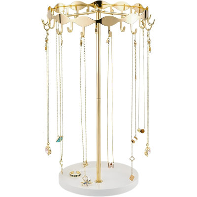 Necklace Organizer Holder, Jewelry Display Rack Tree Stand with 26 Hooks， Metal Base Tray, Tall Hanging Storage for Necklaces, Keychains, Bracelets, Mothers Day Gift for Women
