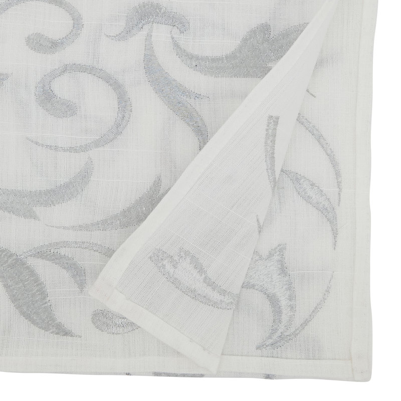 Silver Botanical Embroidered Leaves Polyester Table Runner