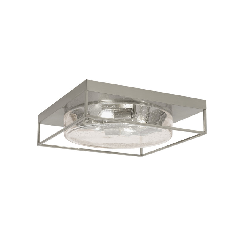 Plafonnier encastré Wandle 18 po, 4 ampoules, avec verre bullé, Nickel brossé