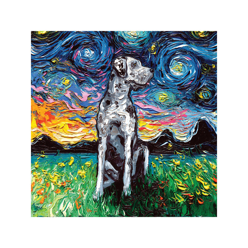 Merle Great Dane Night by Aja Trier - Painting on Canvas, 30.48 cm H x 30.48 cm W, Wrapped Canvas