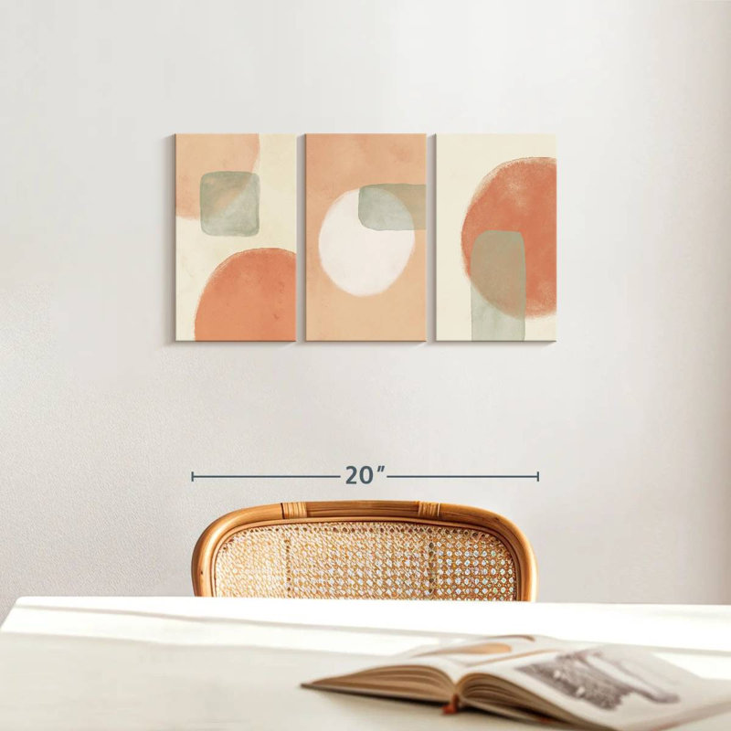 Warm Geometric Triptych Multi Piece Canvas Print, 12" H x 26" W x 1" D