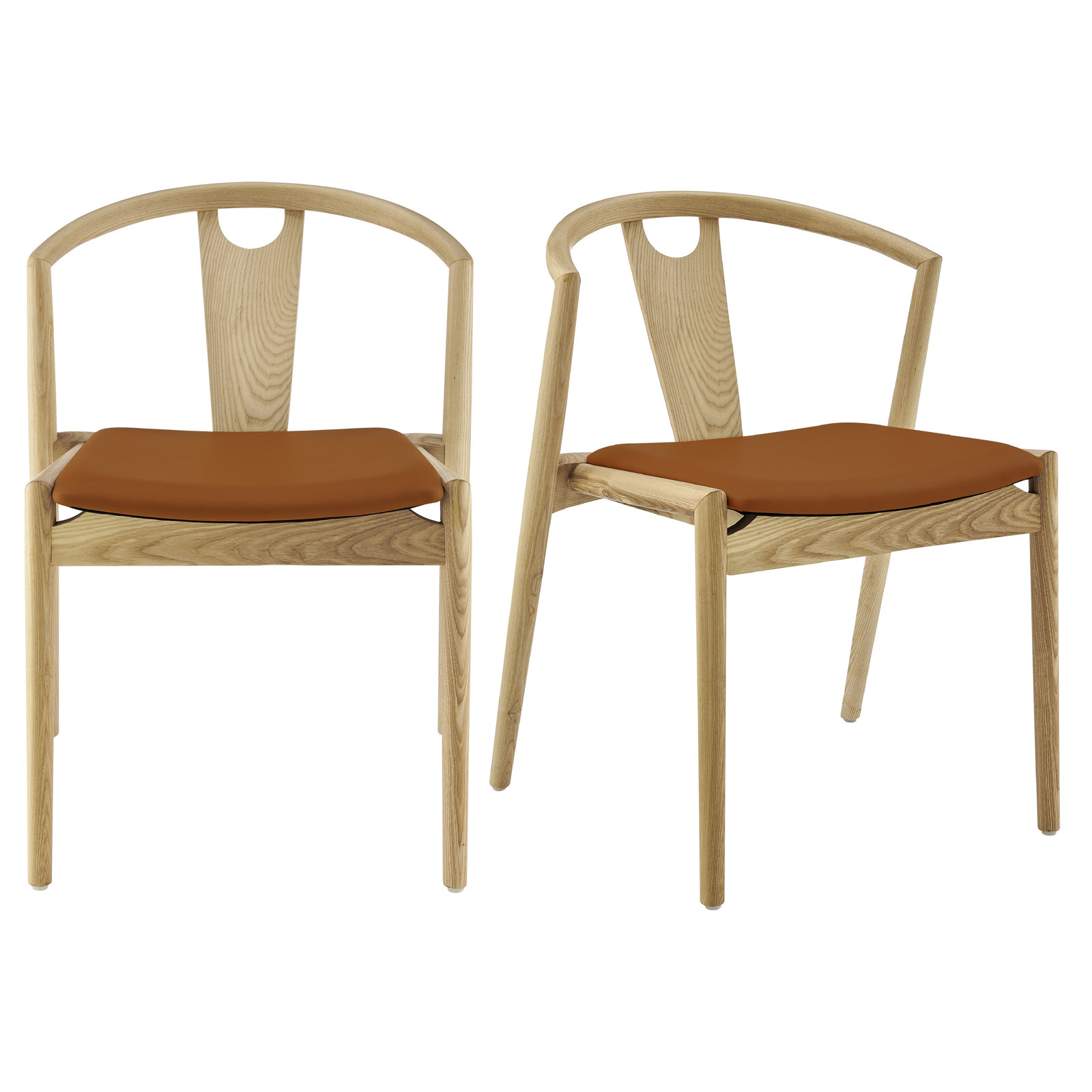 Ambra Vegan Leather Dining Chair, Dark Tan Faux Leather/Natural Frame, 2
