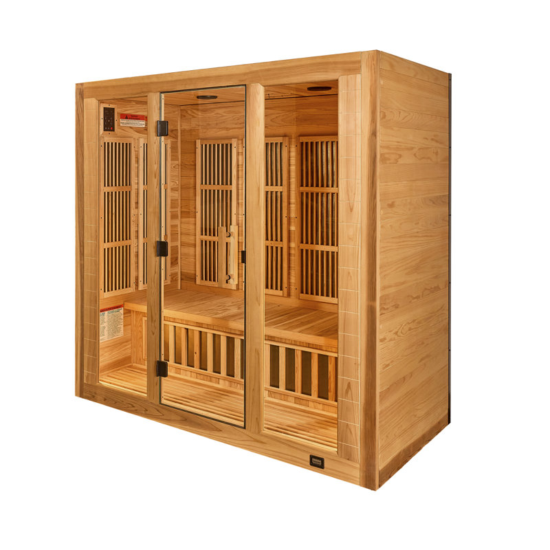 Sauna infrarouge d'intérieur en cèdre pour 4 personnes avec 10 chauffages infrarouges lointains, thérapie par lumière rouge et chromothérapie