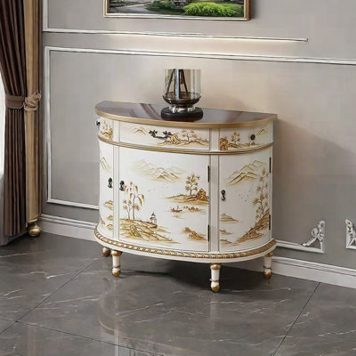 European style half-circle painted accent cabinet
