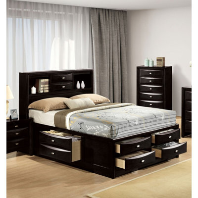 Contemporary Full Size Bed W Footboard Drawers Headboard Bookcase 1pc Bed Bedroom Furniture