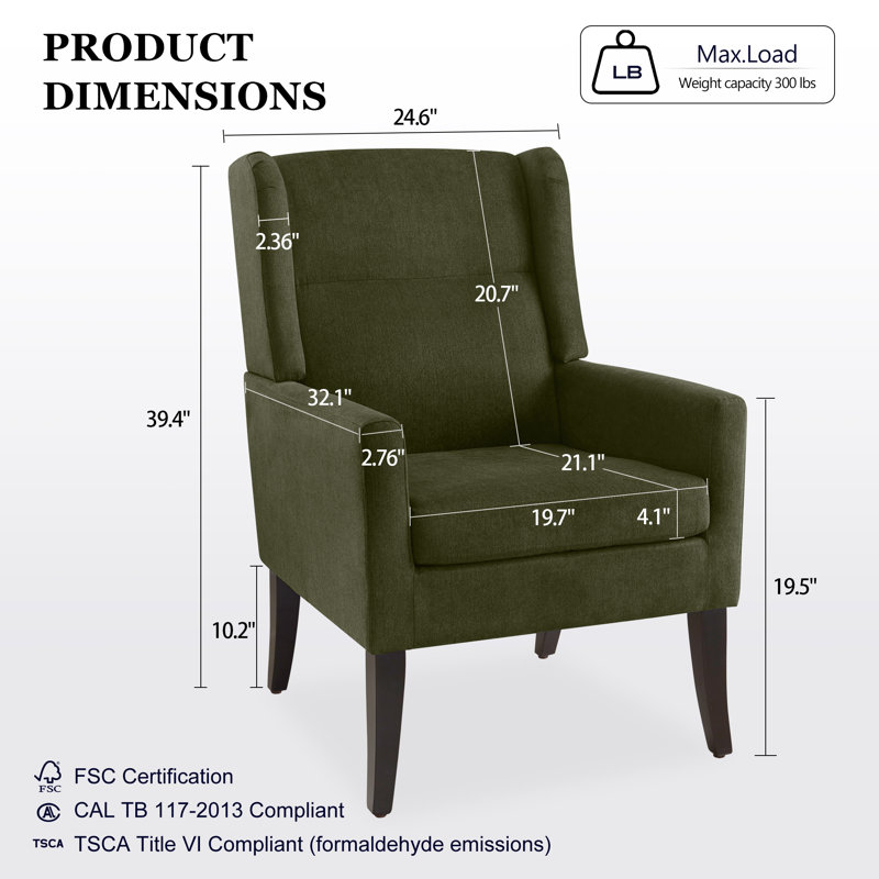Upholstered Polyester Accent Armchair (Set Of 2), Green