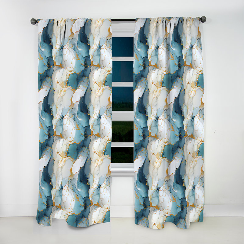 Zen Blue And White Marble - Glam Velvet Curtain - Room Darkening - 1 Panel, 52" W x 120" L