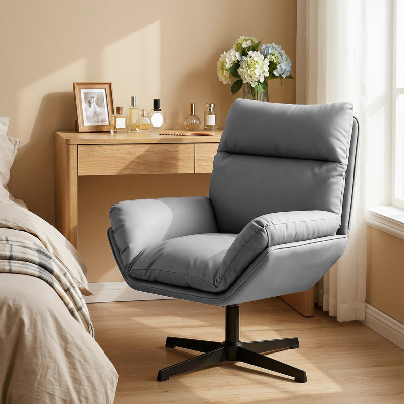 Faux Leather Swivel Accent Chair, Grey