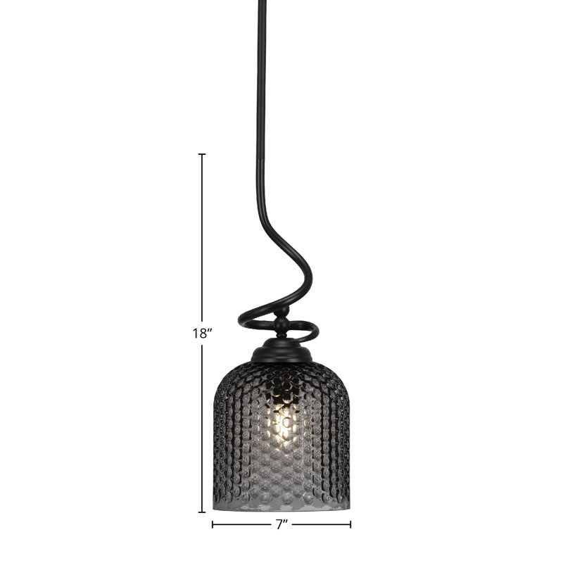 Luminaire suspendu Capri, fini noir mat, avec verre texturé fumé de 7 po