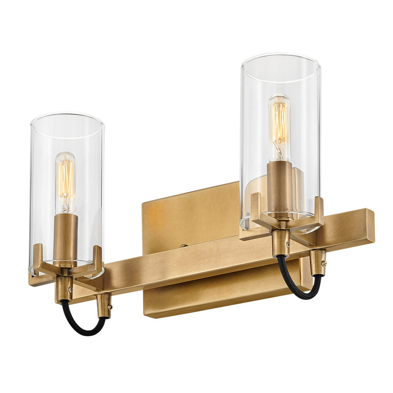 Ryden 2-Light Bath Vanity Fixture with Clear Cylindrical Shades, Heritage Brass