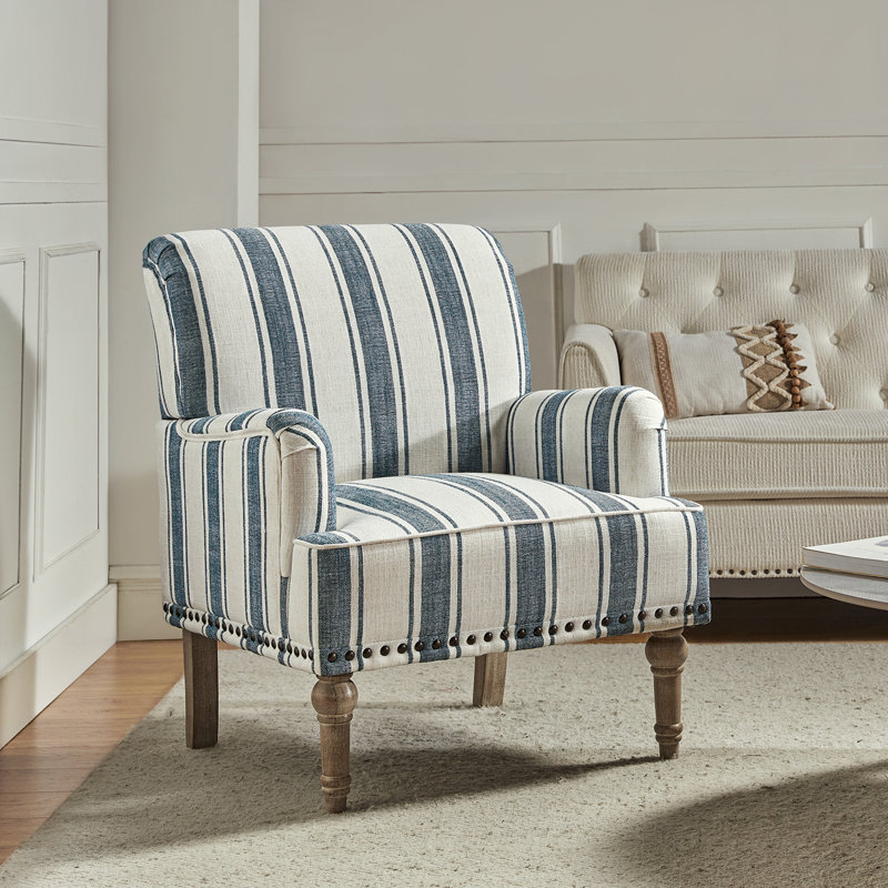 Battista Country Wooden Upholstered Armchair with Nailhead Trim, Navy