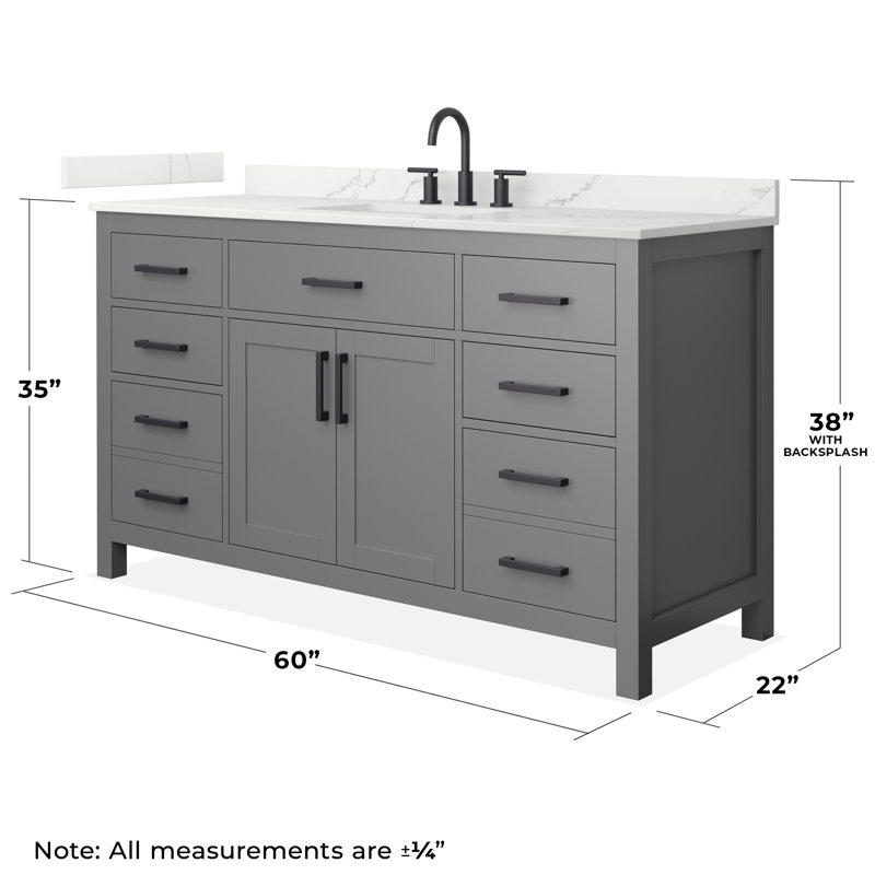 Beckett 60" Freestanding Single Bathroom Vanity with Quartz Top, Dark Gray, Matte Black, Giotto Quartz
