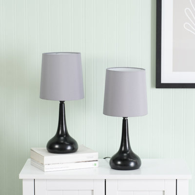 Riorita Pair of Chrome Touch Table Lamps with Fabric Shade and LED Bulbs