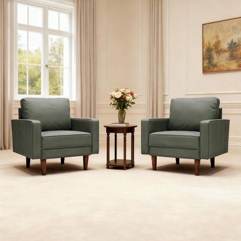 Ensemble de 2 fauteuils d'appoint à accoudoirs carrés carrés et canapé gris Bridgeview, Gris