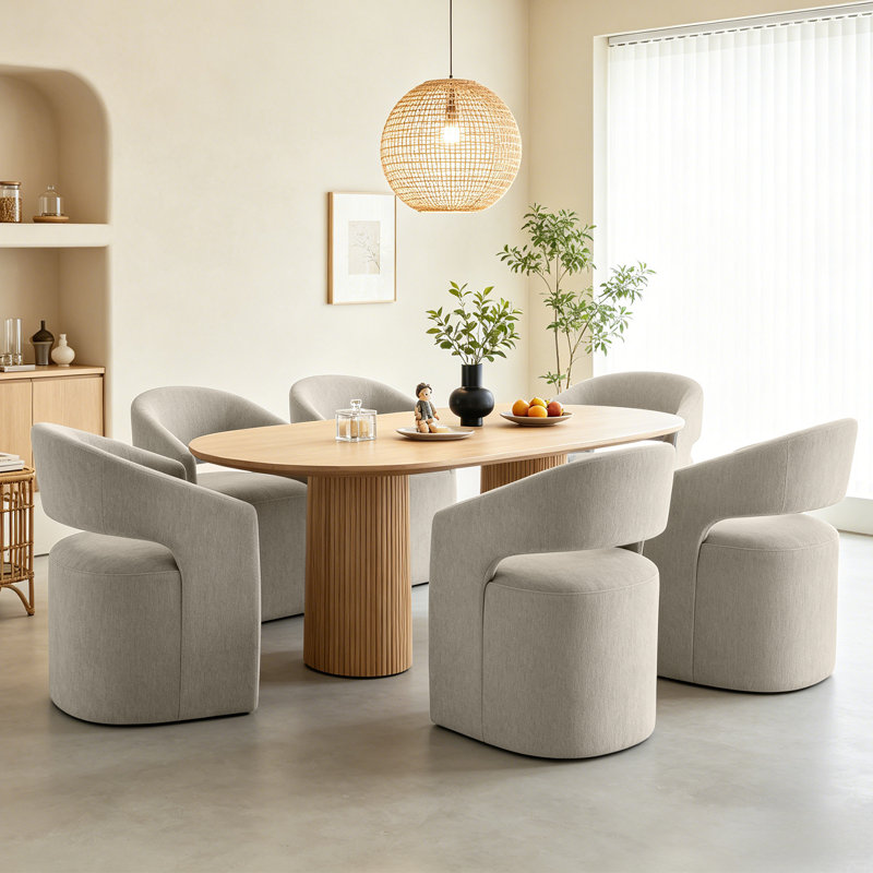 Chaises de salle à manger rembourrées avec roulettes, fauteuil avec accoudoirs demi-tonneau en bois massif moderne, aucun assemblage requis, salle à manger, chambre à coucher, cuisine, salle de lecture